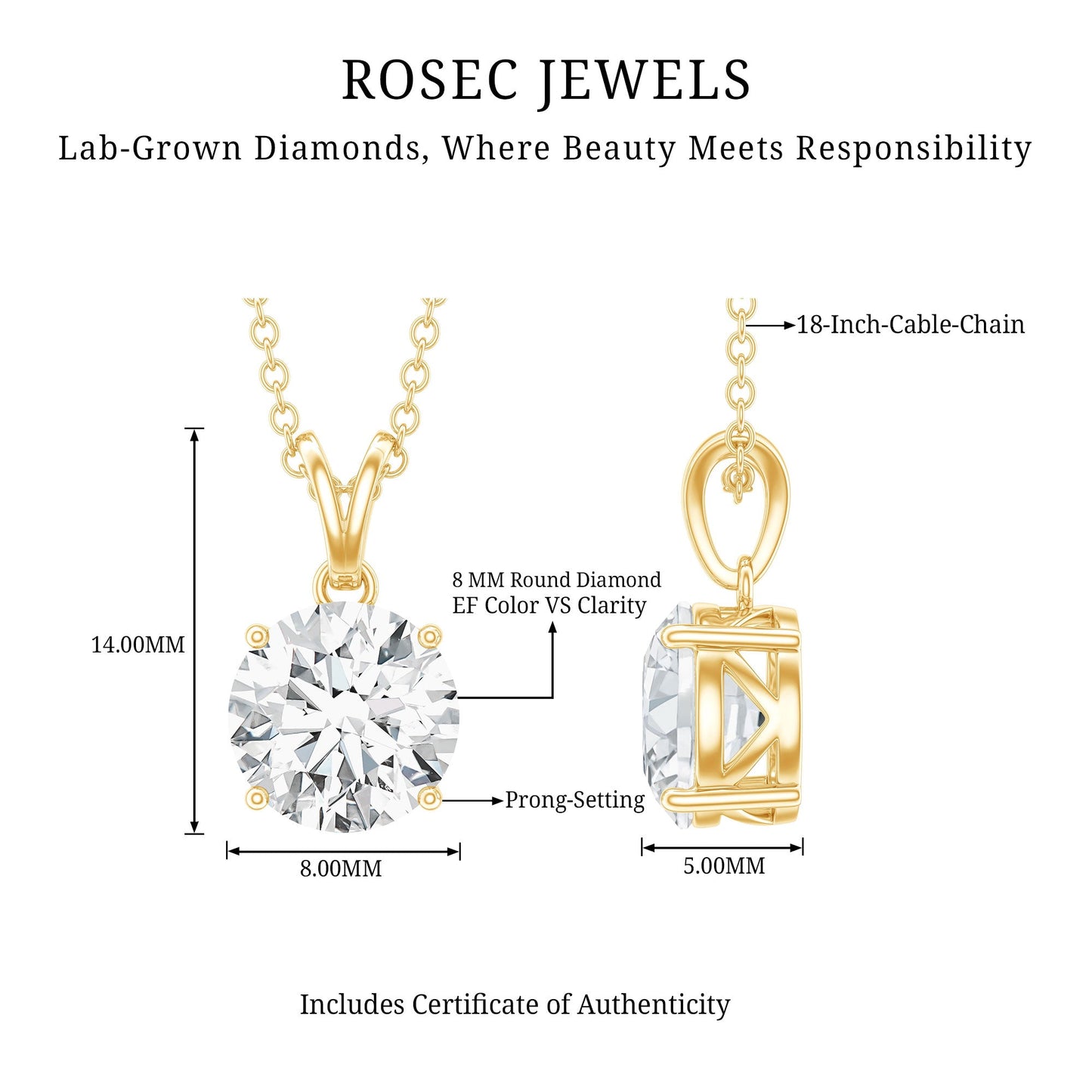 Certified Brilliant Cut Lab Grown 2 Carat Diamond Solitaire Necklace