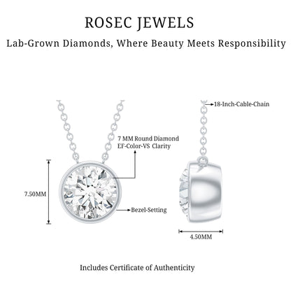 Bezel Set 1.2 Carat Lab Grown Diamond Solitaire Stackable Necklace