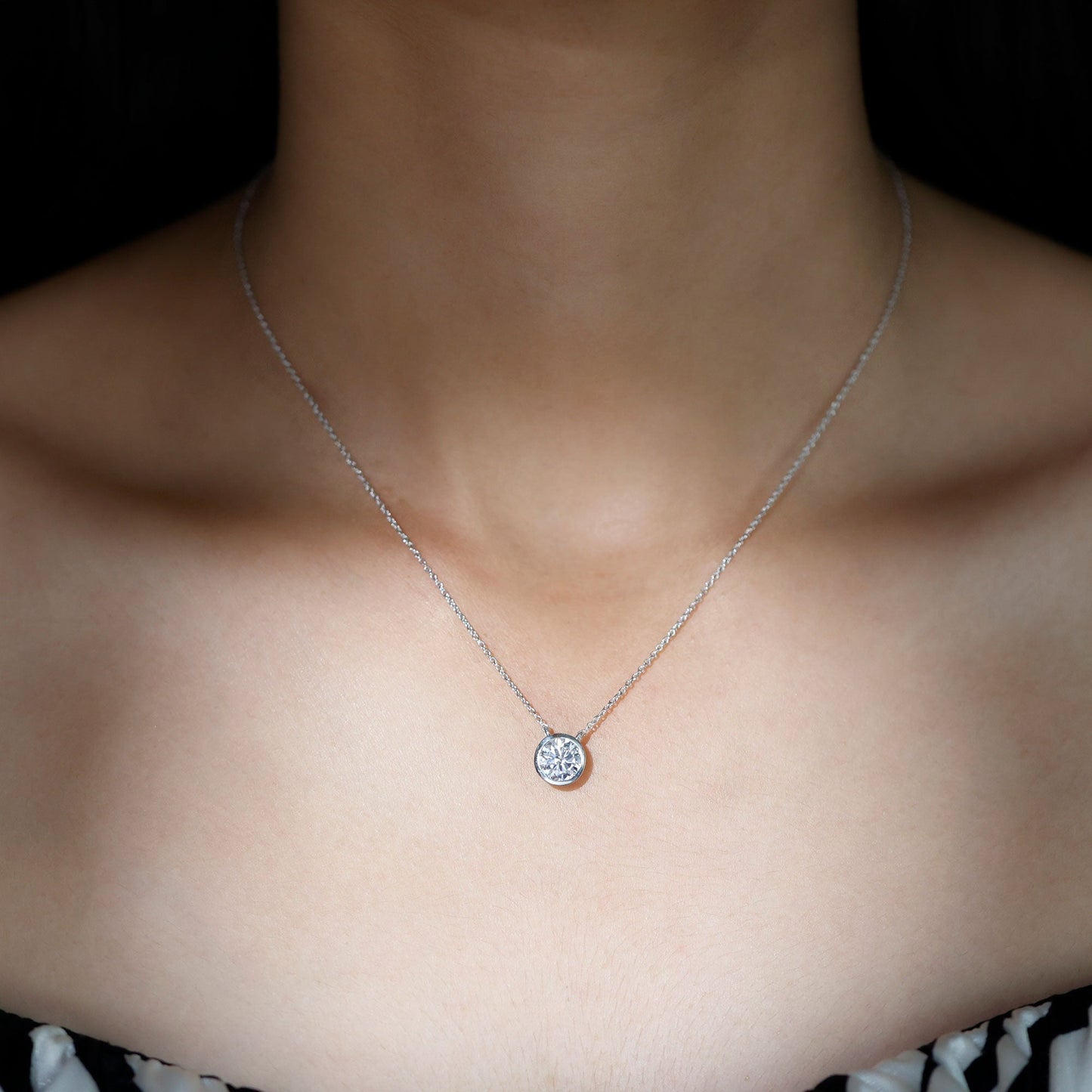Bezel Set 1.2 Carat Lab Grown Diamond Solitaire Stackable Necklace
