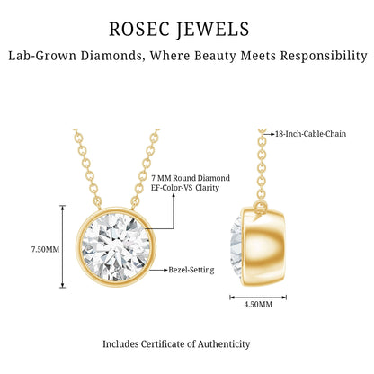 Bezel Set 1.2 Carat Lab Grown Diamond Solitaire Stackable Necklace
