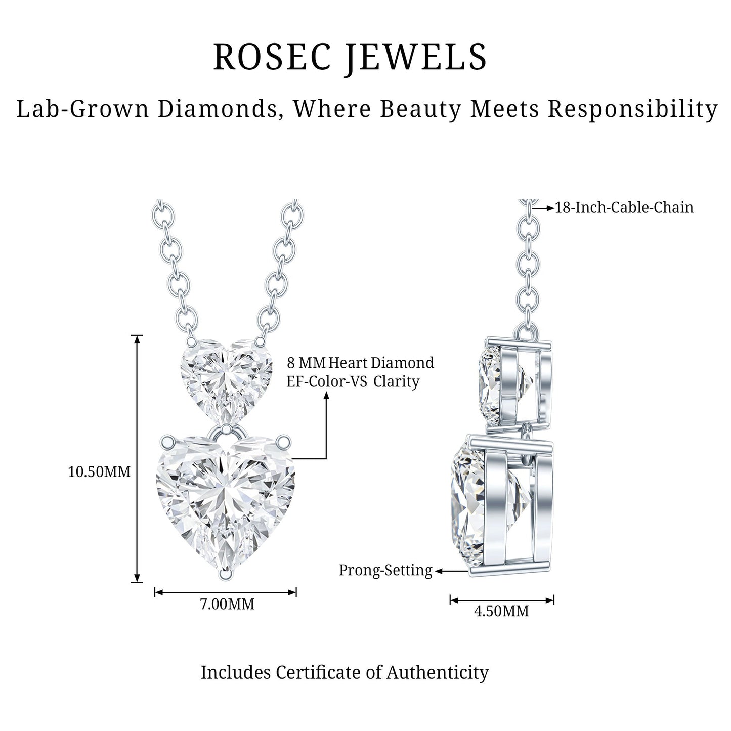 Certified Lab Grown Diamond Double Heart Promise Necklace