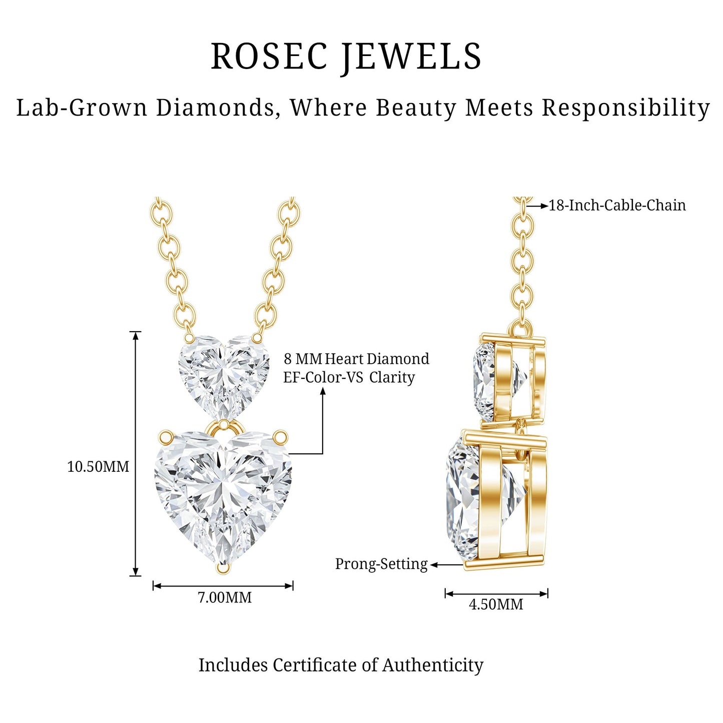Certified Lab Grown Diamond Double Heart Promise Necklace