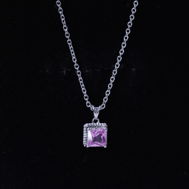 Princess Cut 0.7 Carat Lab Created Pink Sapphire Solitaire Pendant Necklace