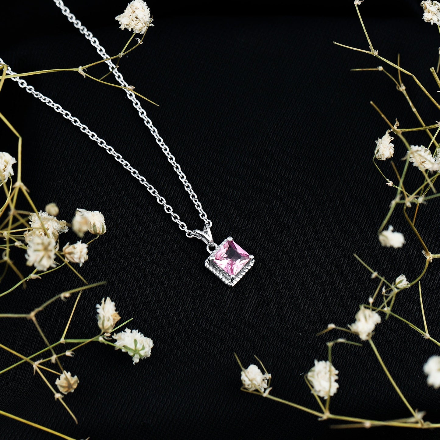 Princess Cut 0.7 Carat Lab Created Pink Sapphire Solitaire Pendant Necklace