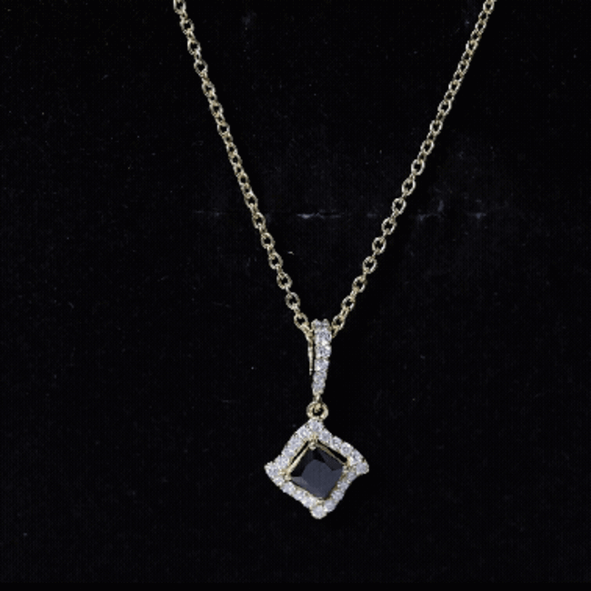 Sterling Silver Black Spinel Necklace with Diamond Halo