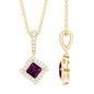 Princess Cut Rhodolite and Diamond Halo Pendant Necklace