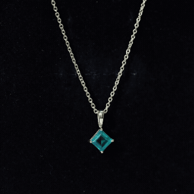 Princess Cut Lab Grown Emerald Solitaire Pendant Necklace with Chain