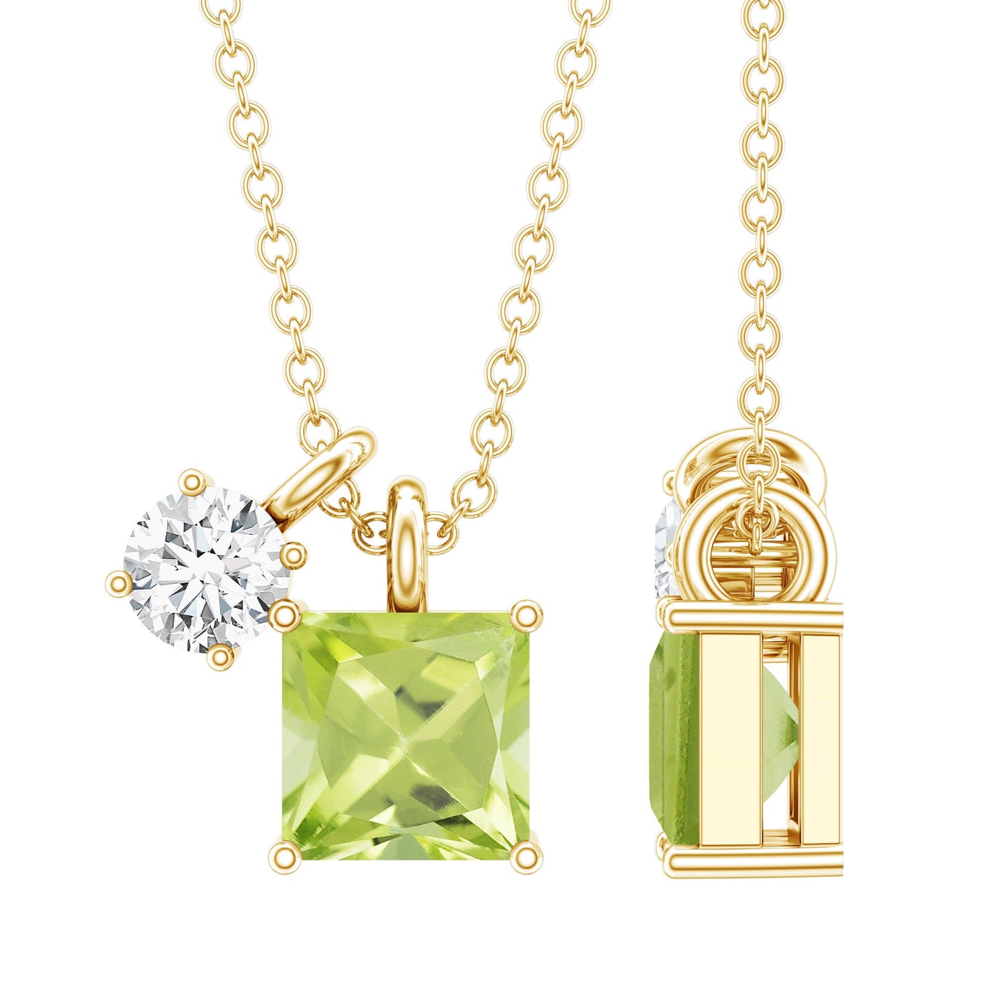 Princess Cut 1 Carat Peridot Pendant Necklace with Silver Chain