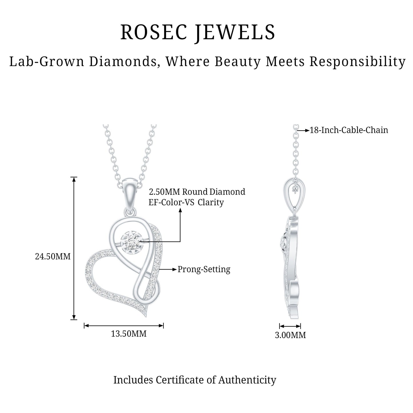 Lab Diamond Infinity Heart Necklace With Certificate