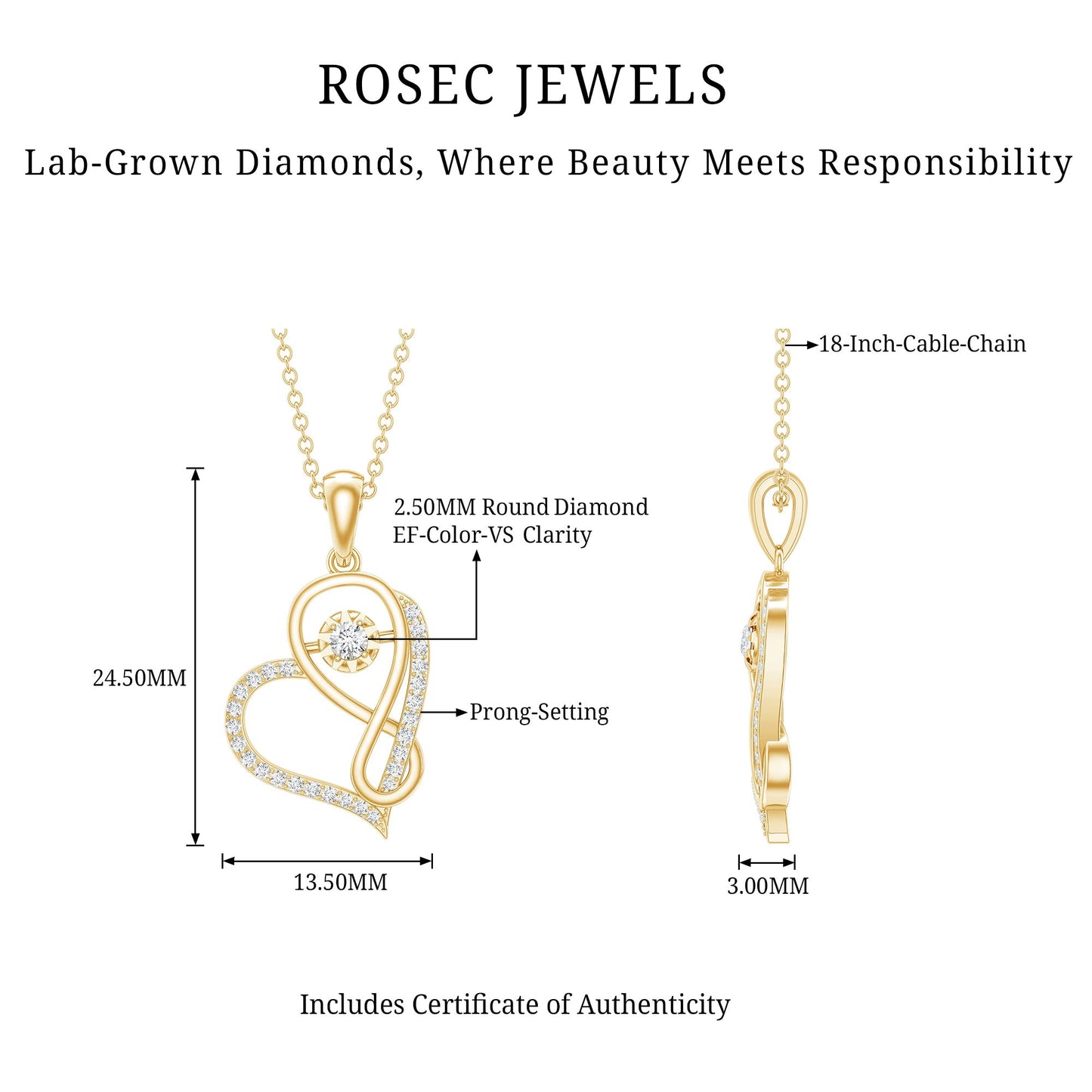 Lab Diamond Infinity Heart Necklace With Certificate