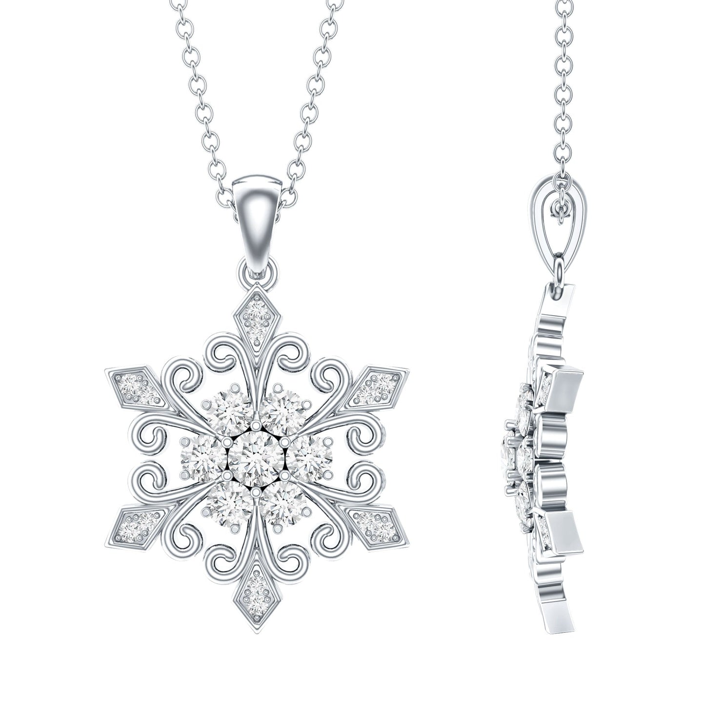 Lab Grown Diamond Christmas Snowflake Pendant Necklace