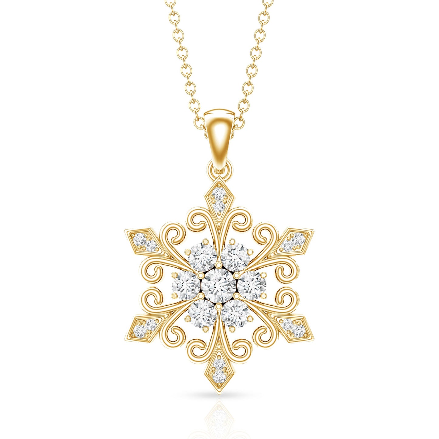 Lab Grown Diamond Christmas Snowflake Pendant Necklace
