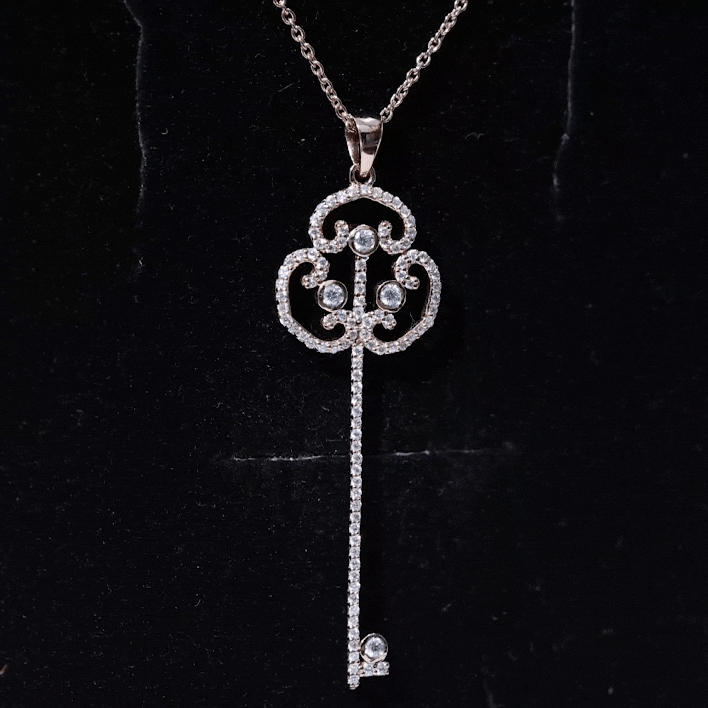 Certified Lab Created Diamond Vintage Style Key Necklace