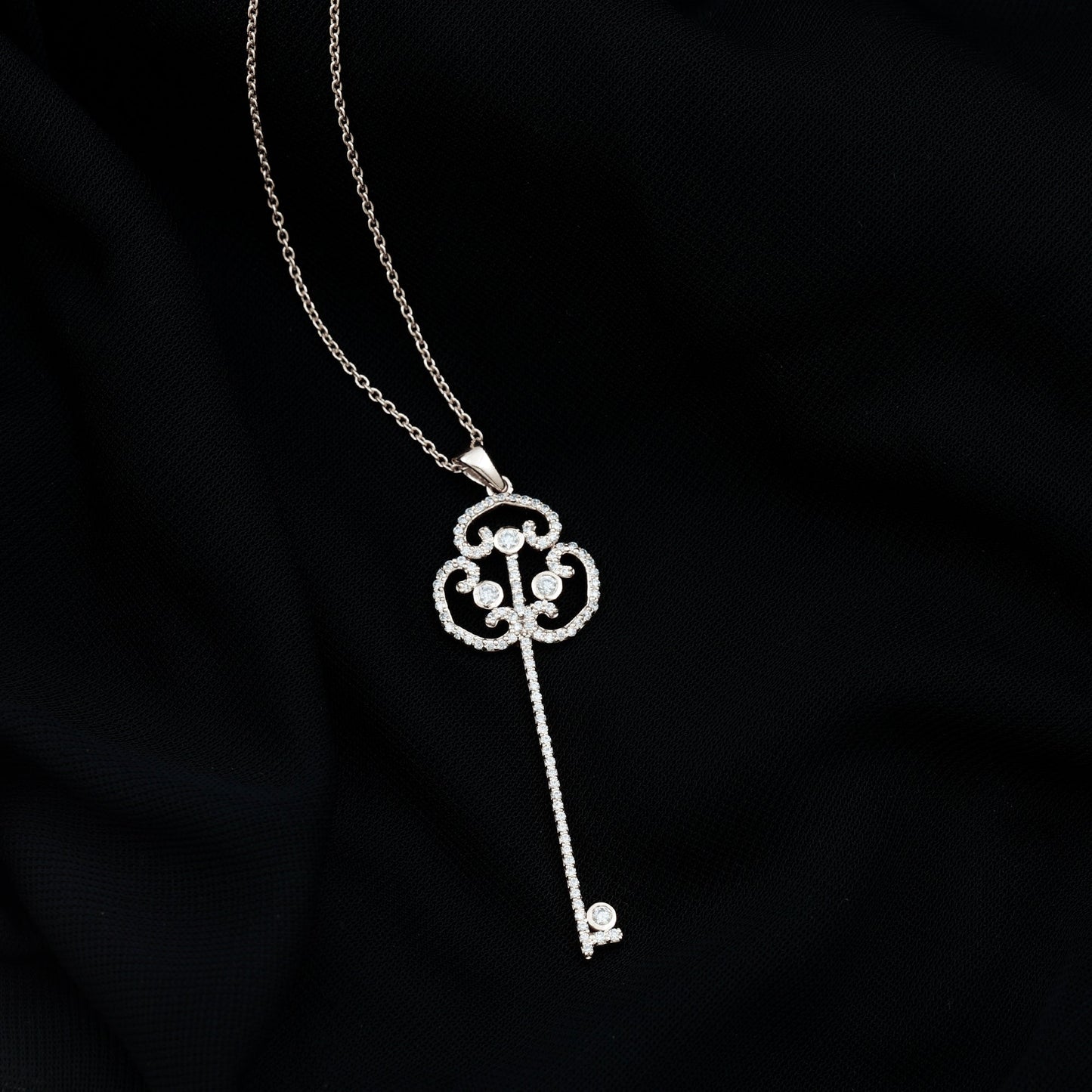 Certified Lab Created Diamond Vintage Style Key Necklace
