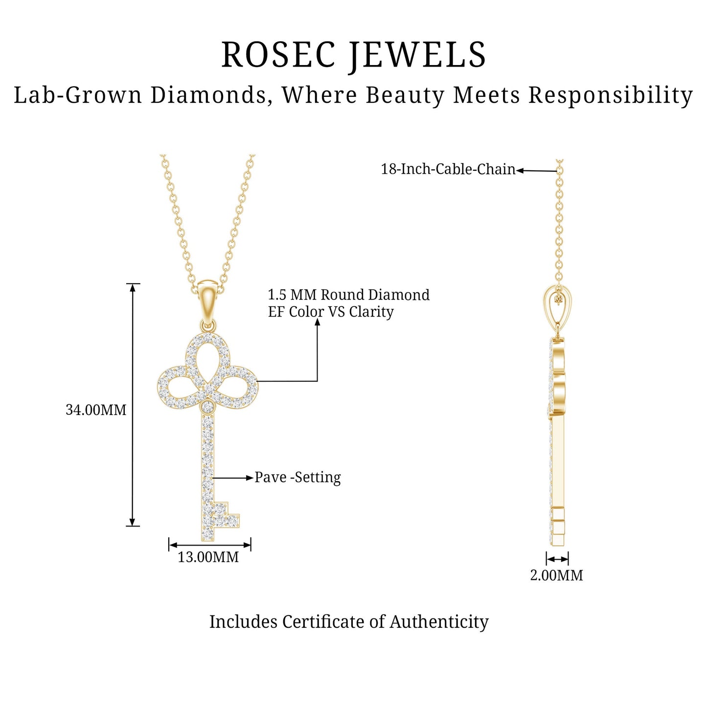 Certified Lab Created Diamond Key To My Heart Necklace
