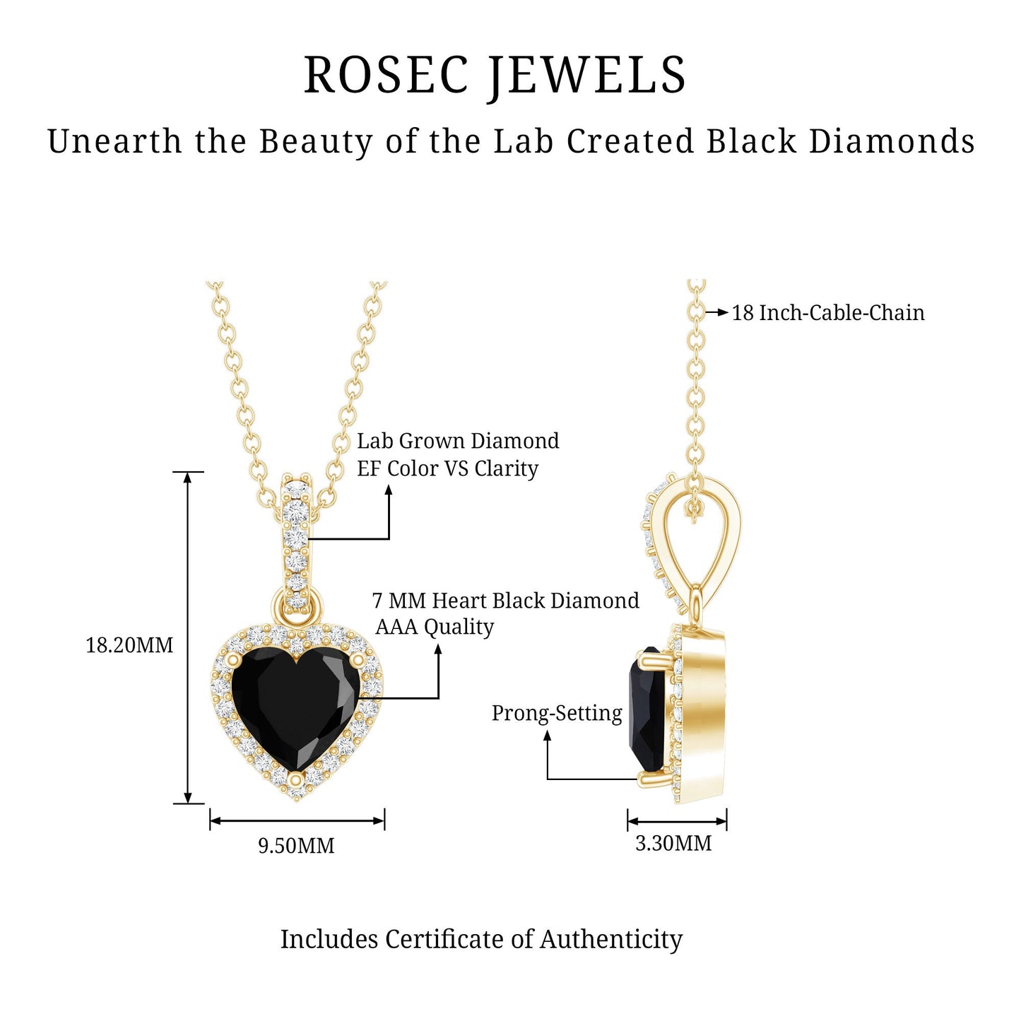 1.8 Carat Lab Created Black and White Diamond Heart Locket with Chain