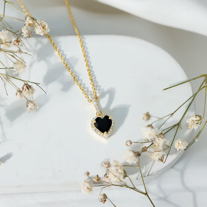 1.8 Carat Lab Created Black and White Diamond Heart Locket with Chain