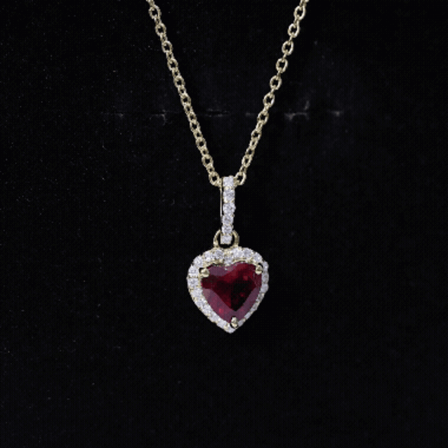 Certified 1.6 Carat Lab Created Ruby Heart Necklace with Diamond Halo