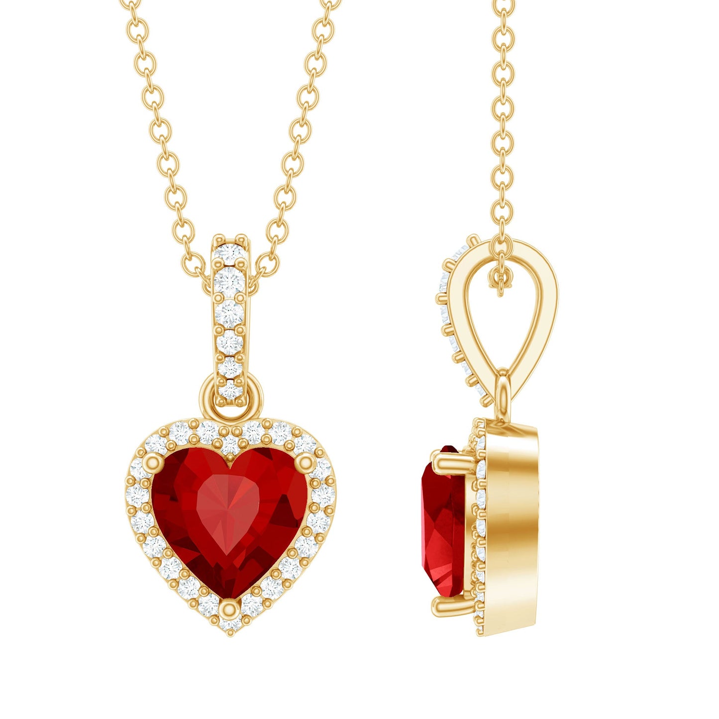 Certified 1.6 Carat Lab Created Ruby Heart Necklace with Diamond Halo