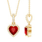 Certified 1.6 Carat Lab Created Ruby Heart Necklace with Diamond Halo