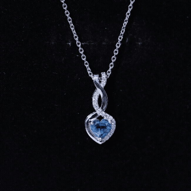 Genuine 0.98 Carat London Blue Topaz Infinity Heart Necklace with Diamond