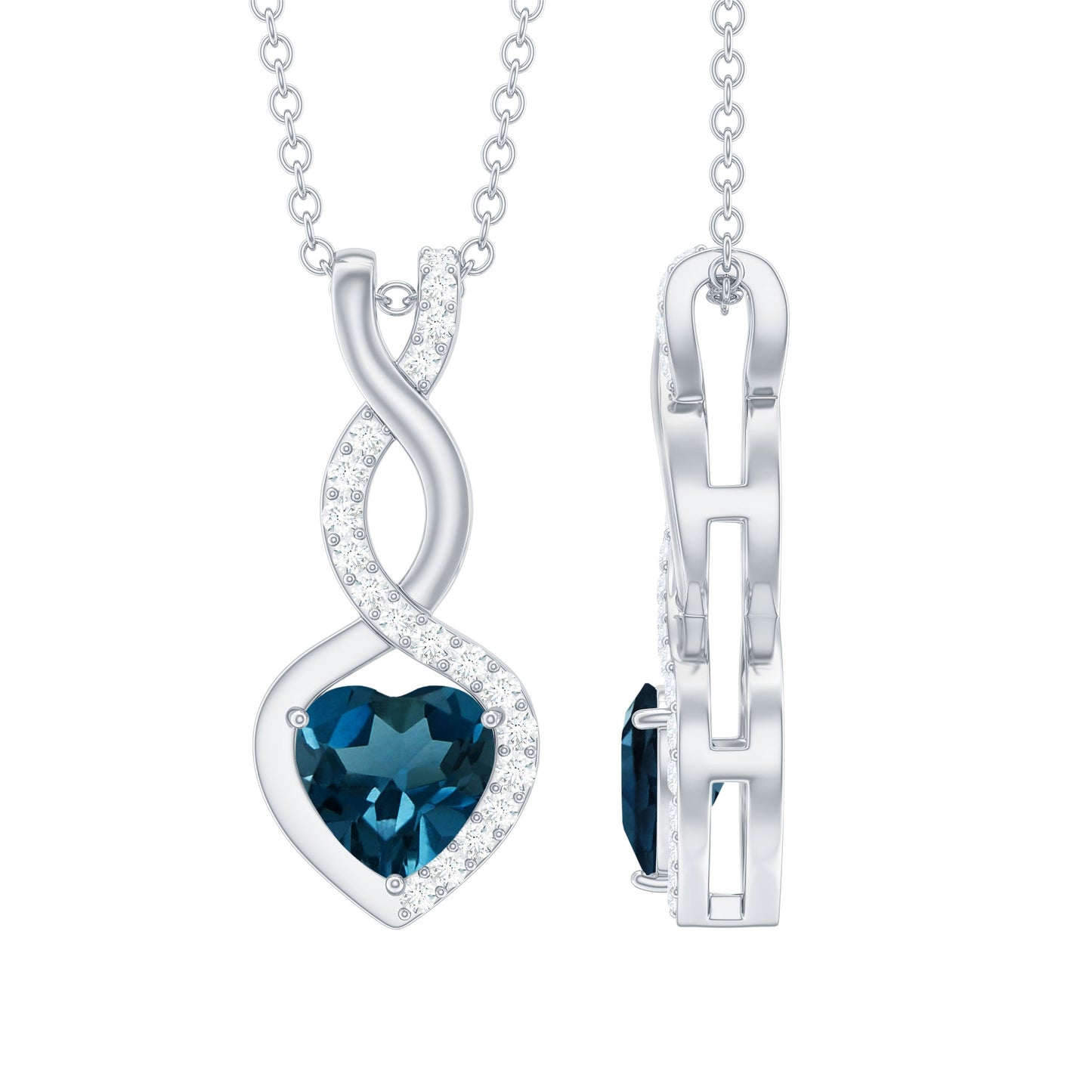 Genuine 0.98 Carat London Blue Topaz Infinity Heart Necklace with Diamond