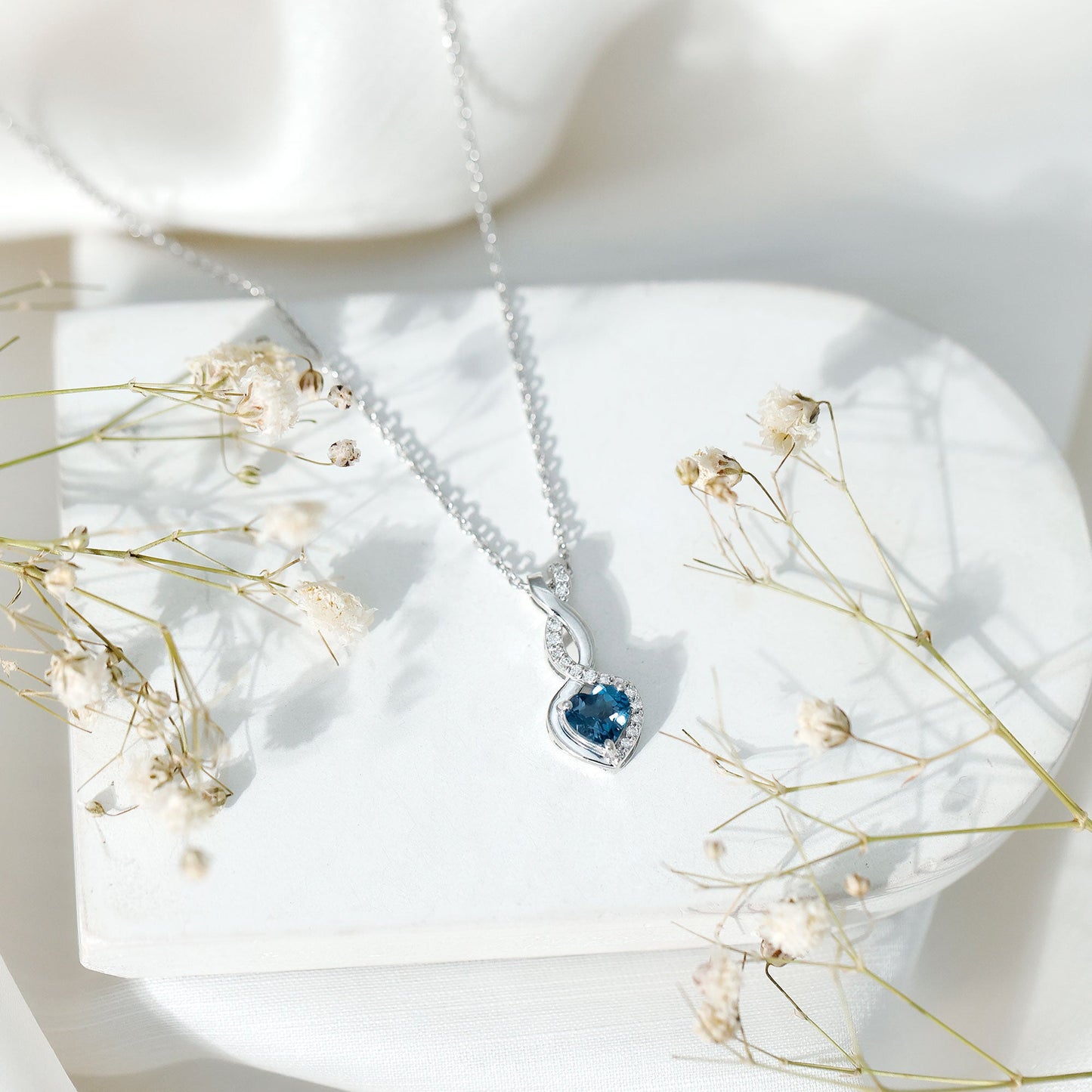 Genuine 0.98 Carat London Blue Topaz Infinity Heart Necklace with Diamond