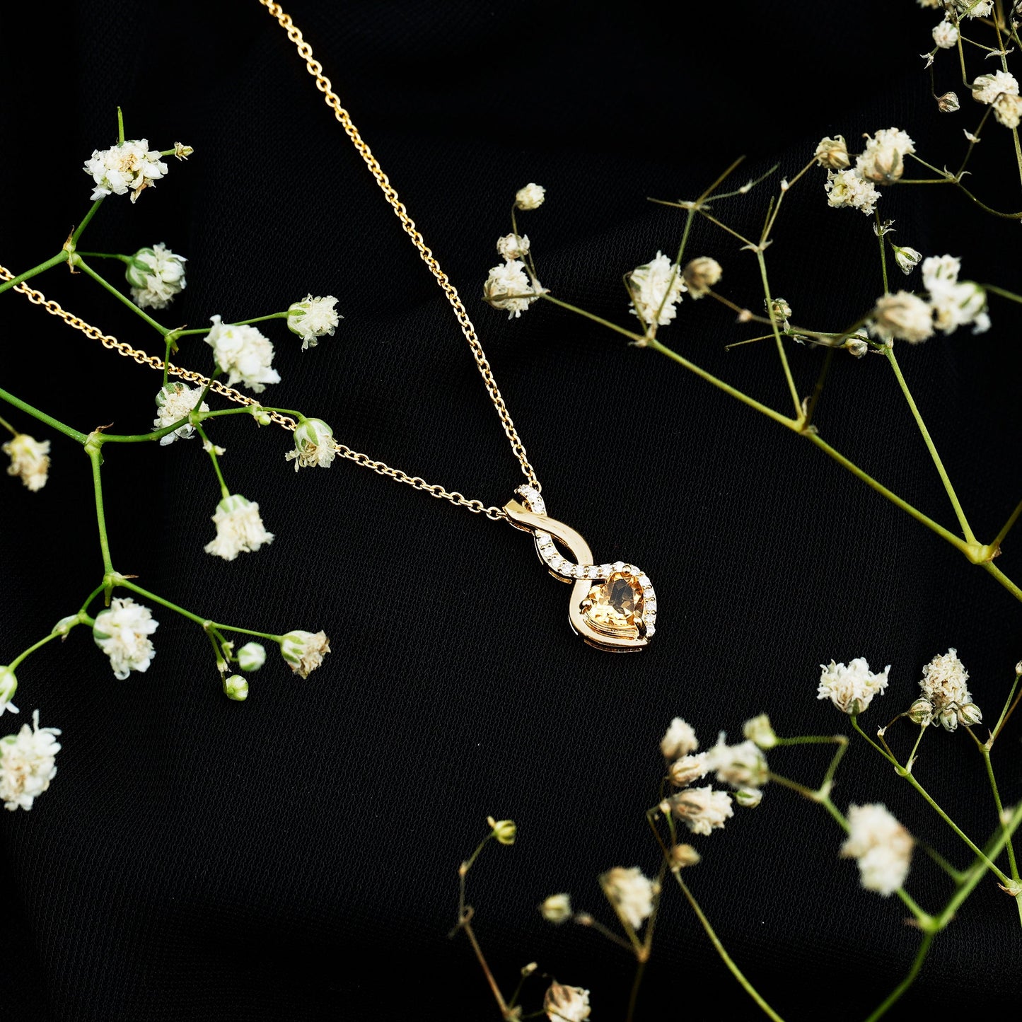 Certified 1 Carat Citrine Diamond Infinity Heart Necklace with Silver Chain
