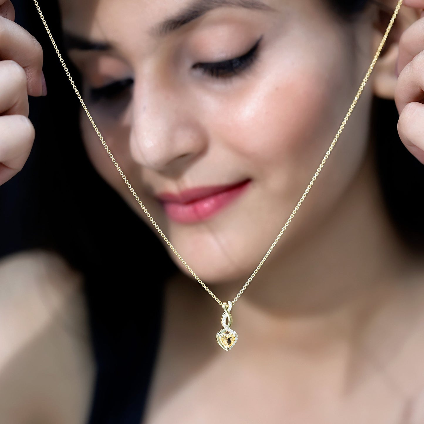 Certified 1 Carat Citrine Diamond Infinity Heart Necklace with Silver Chain