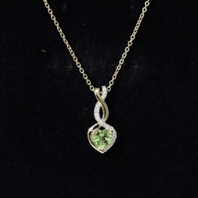Natural Peridot Heart and Infinity Necklace With Diamond
