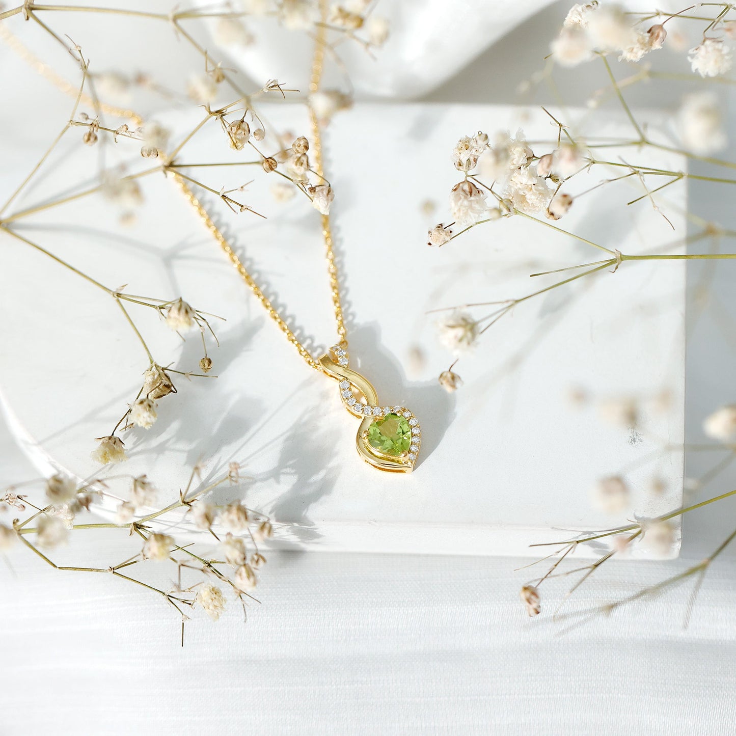 Natural Peridot Heart and Infinity Necklace With Diamond