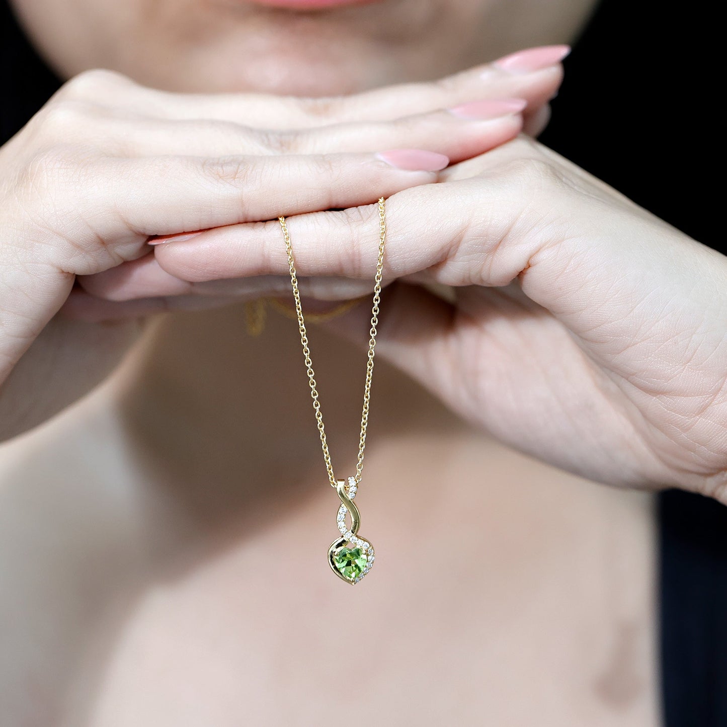Natural Peridot Heart and Infinity Necklace With Diamond