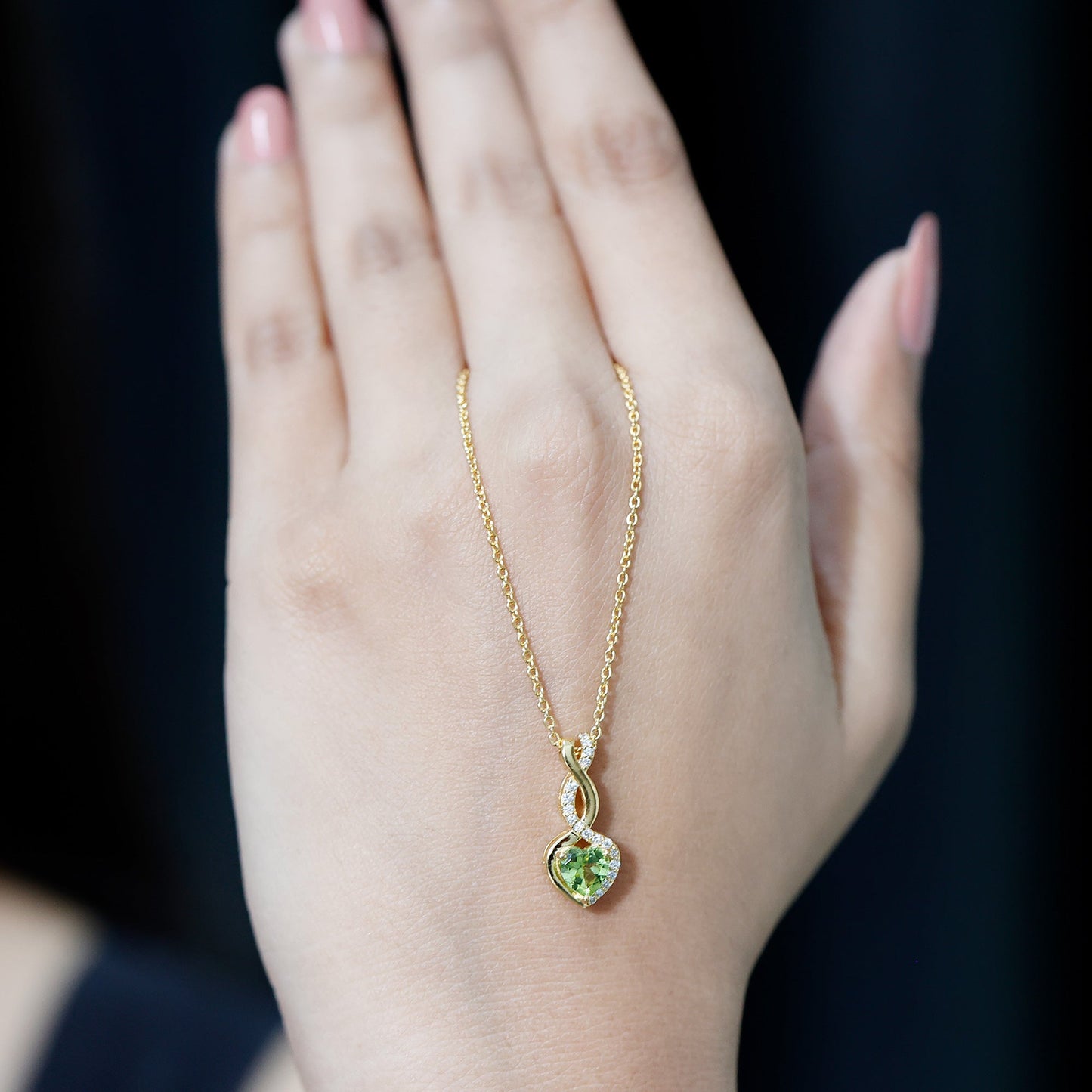 Natural Peridot Heart and Infinity Necklace With Diamond