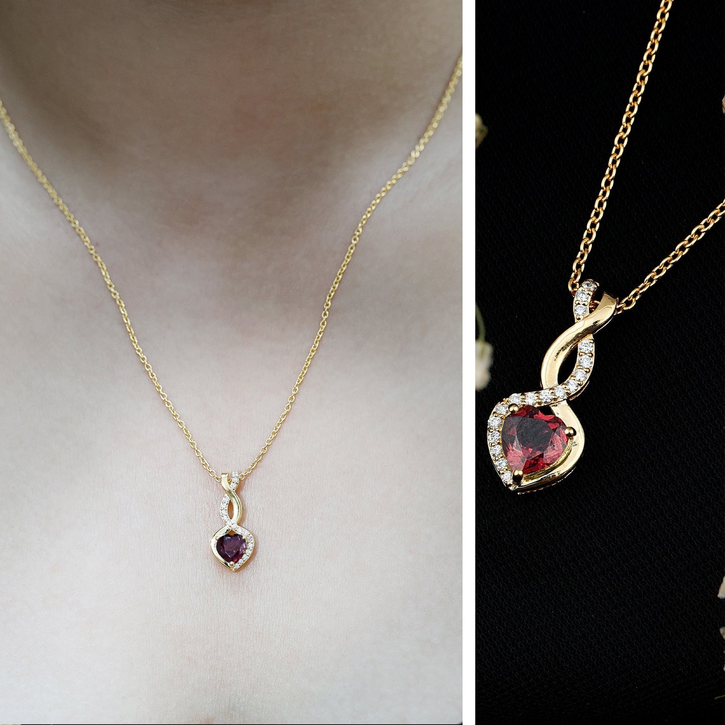 Certified 1 Carat Rhodolite Diamond Heart and Infinity Necklace