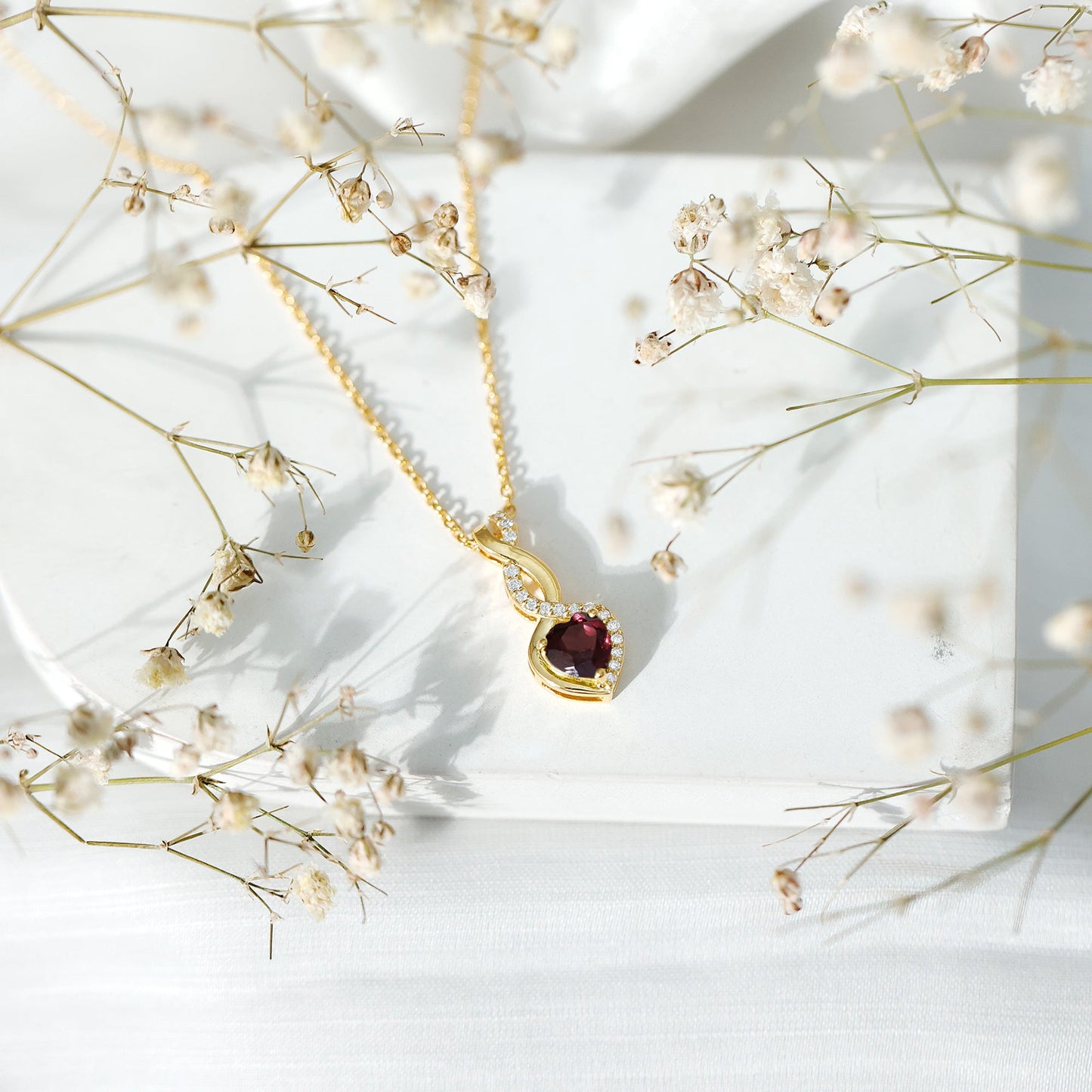 Certified 1 Carat Rhodolite Diamond Heart and Infinity Necklace