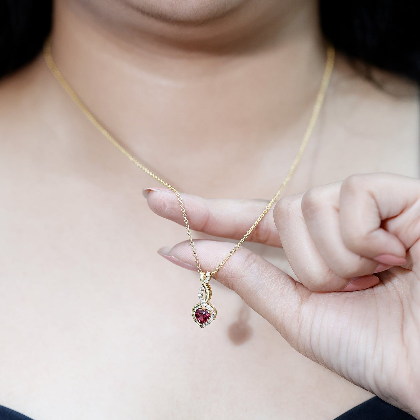 Certified 1 Carat Rhodolite Diamond Heart and Infinity Necklace