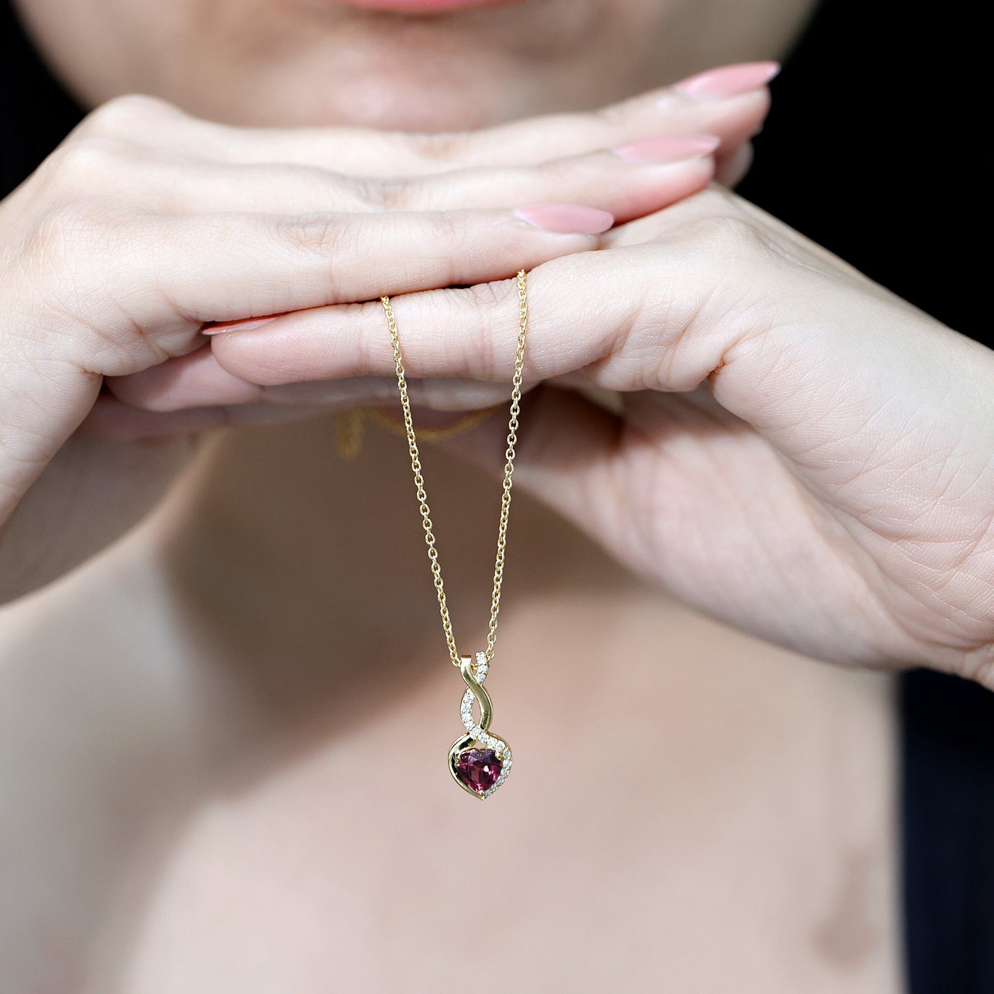 Certified 1 Carat Rhodolite Diamond Heart and Infinity Necklace