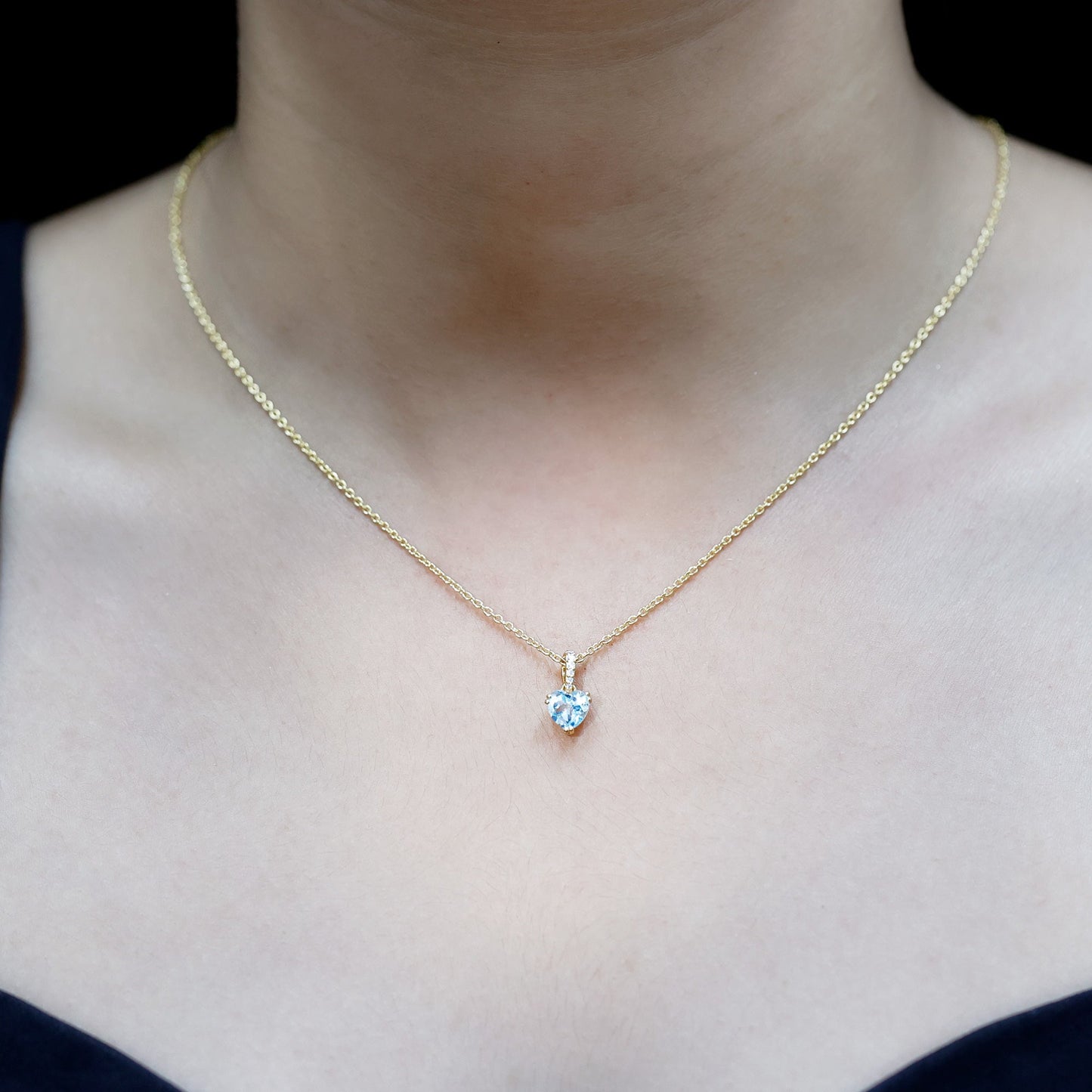 1 Carat Sky Blue Topaz Heart Pendant Necklace with Diamond