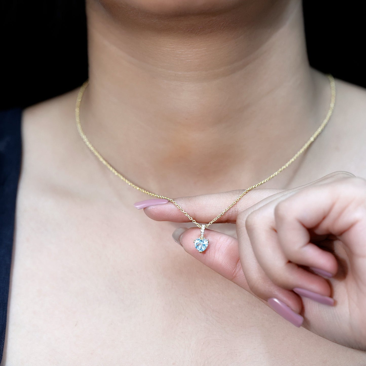 1 Carat Sky Blue Topaz Heart Pendant Necklace with Diamond