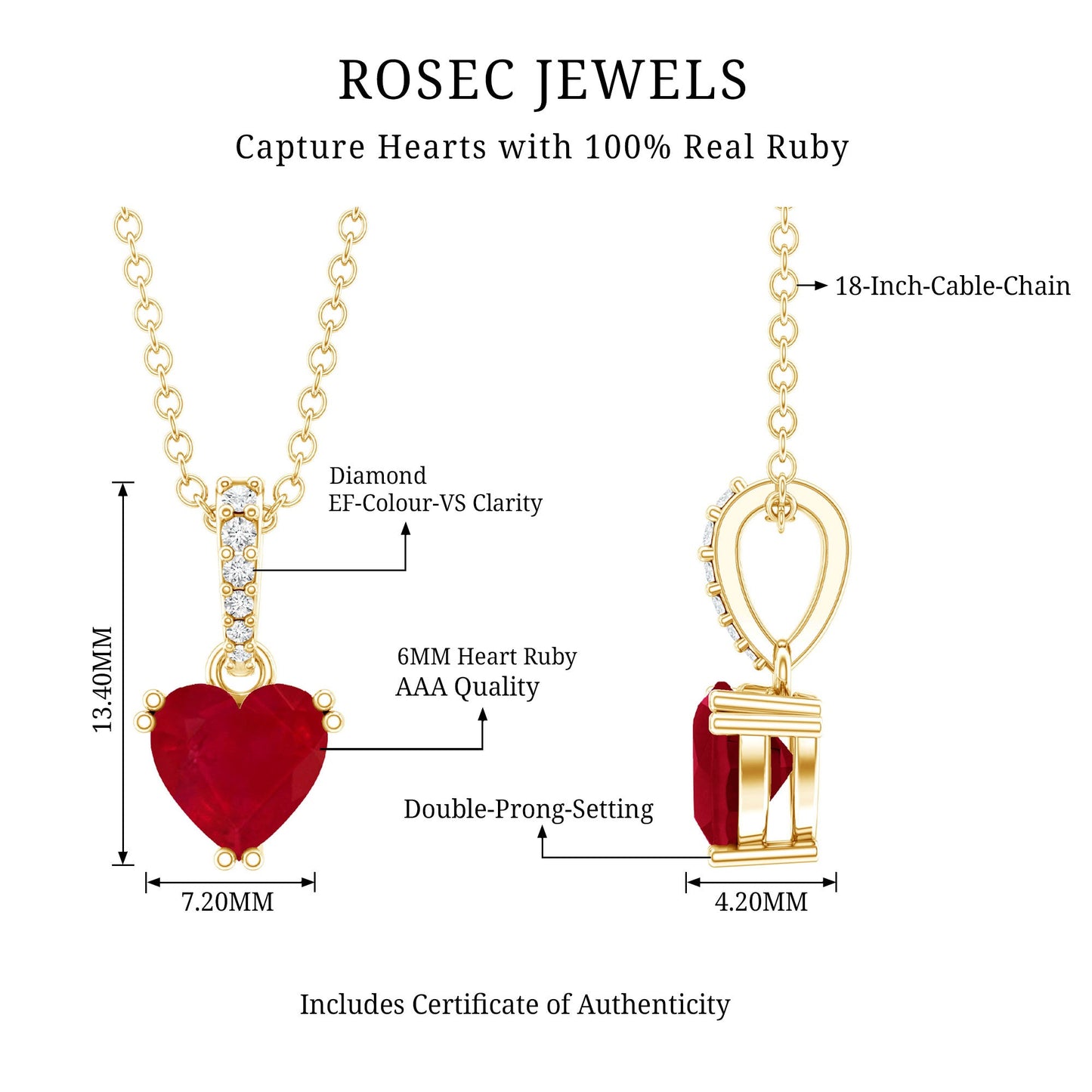 Natural 1 Carat Ruby Heart Necklace with Diamond Bail
