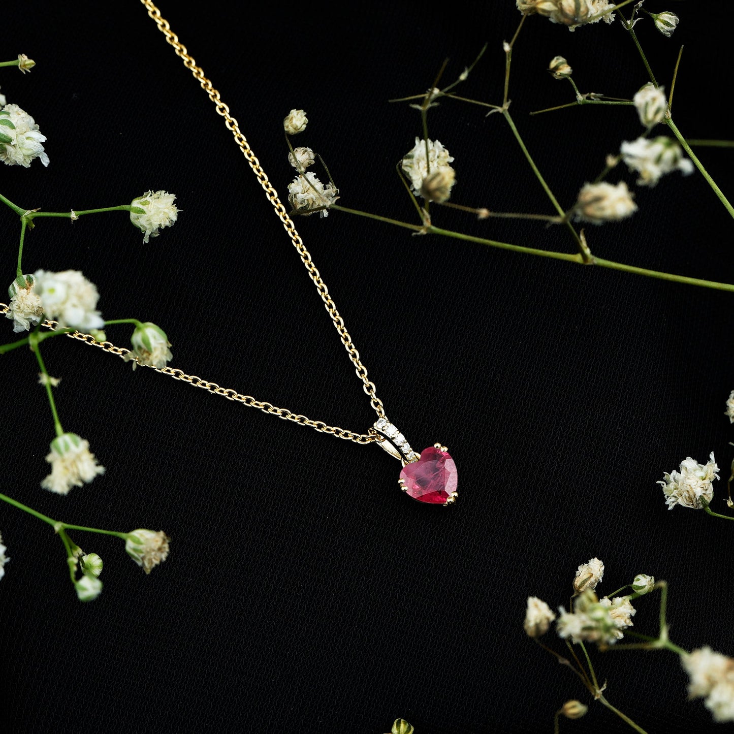Natural 1 Carat Ruby Heart Necklace with Diamond Bail