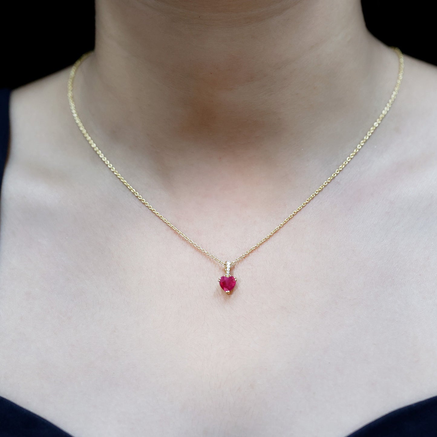 Natural 1 Carat Ruby Heart Necklace with Diamond Bail