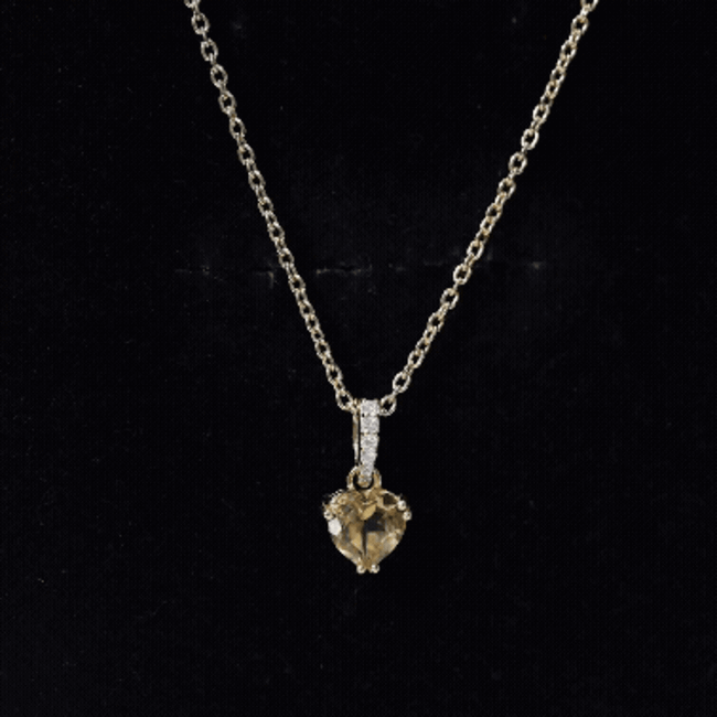 Natural 0.9 Carat Citrine Diamond Heart Locket with Silver Chain