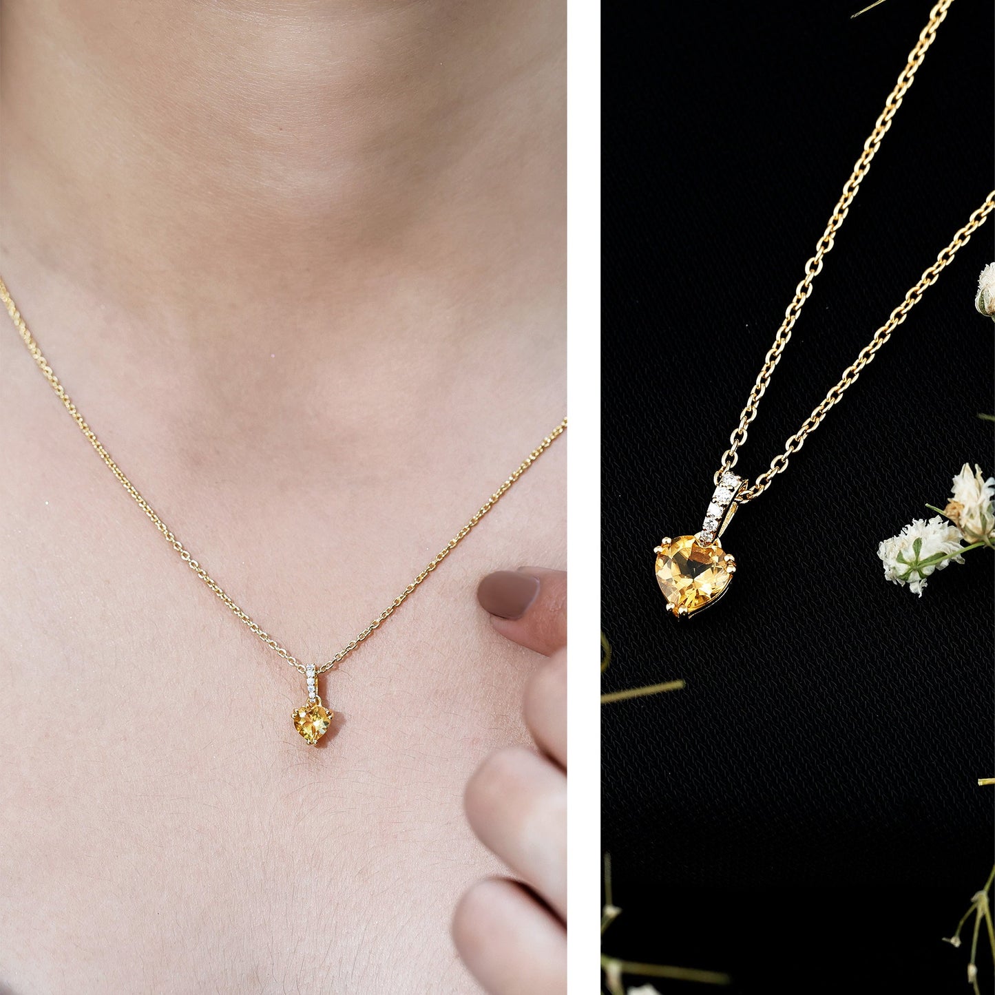 Natural 0.9 Carat Citrine Diamond Heart Locket with Silver Chain