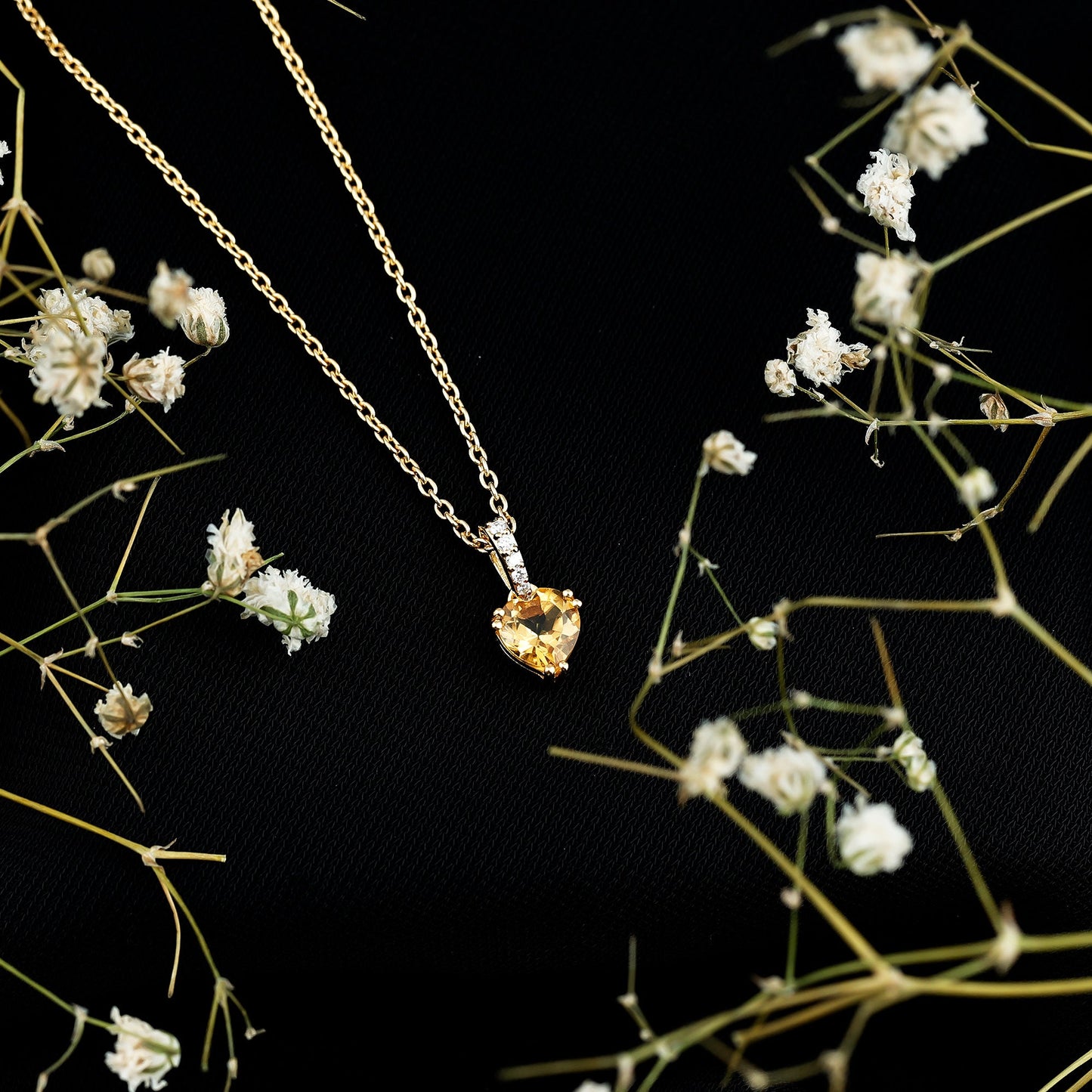 Natural 0.9 Carat Citrine Diamond Heart Locket with Silver Chain