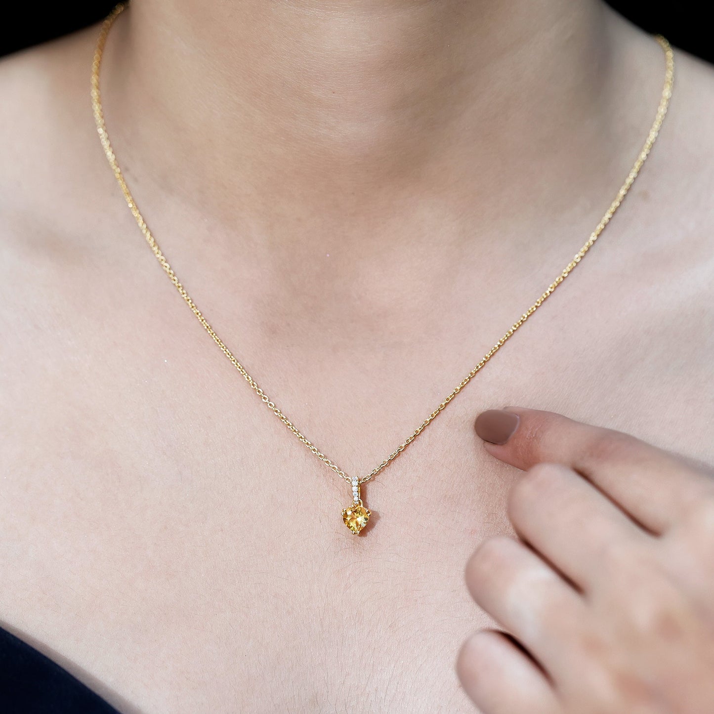 Natural 0.9 Carat Citrine Diamond Heart Locket with Silver Chain
