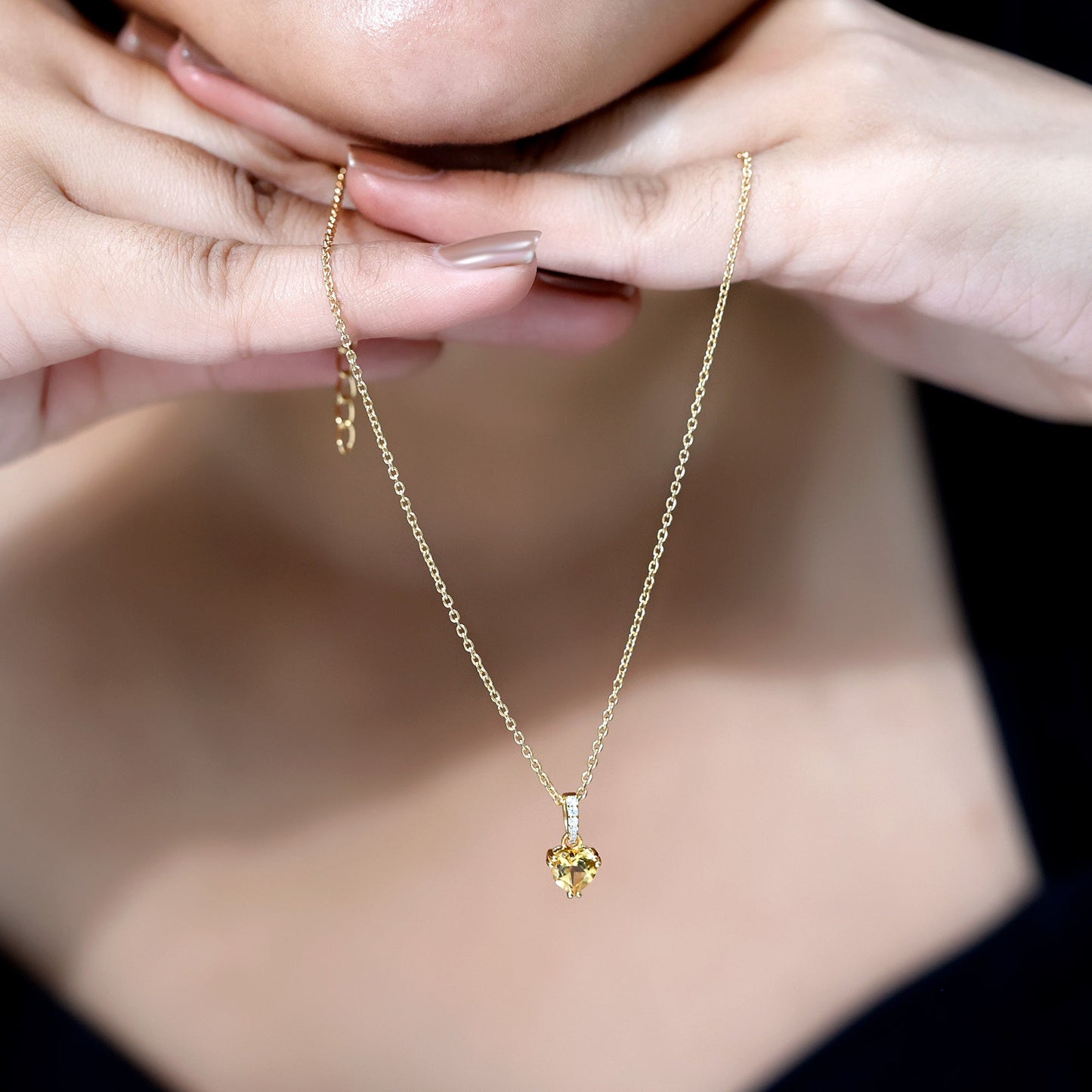 Natural 0.9 Carat Citrine Diamond Heart Locket with Silver Chain