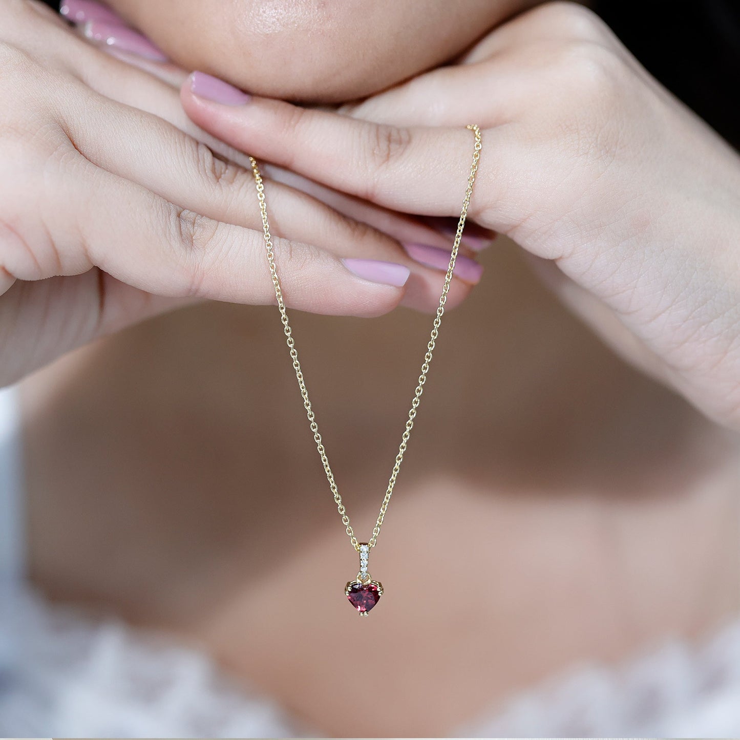 Rhodolite Garnet Heart Necklace with Diamond Accent Bail