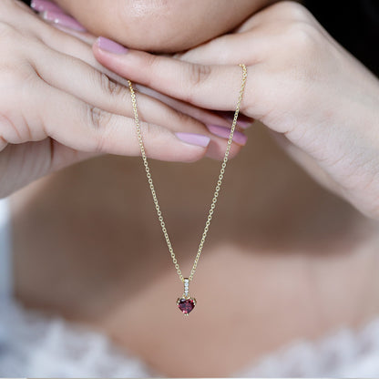 Rhodolite Garnet Heart Necklace with Diamond Accent Bail