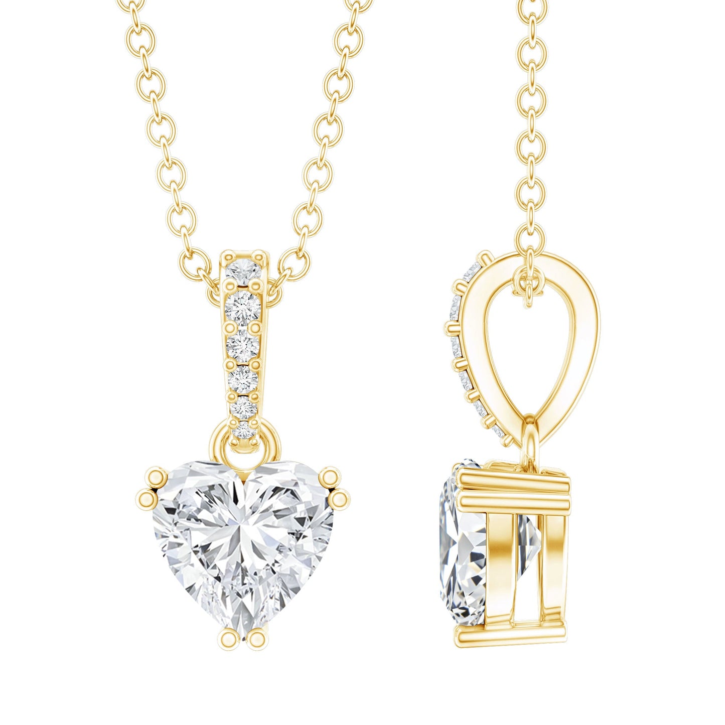 Yellow Gold Plated Silver 0.5 Carat Moissanite Heart Pendant with Chain
